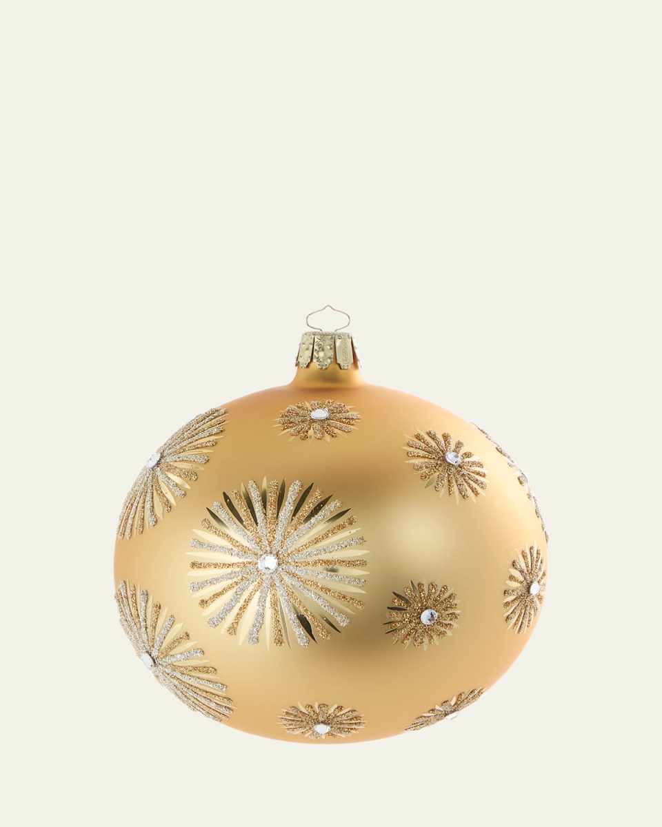 Glitter Starbursts Matte Gold Ball Ornament